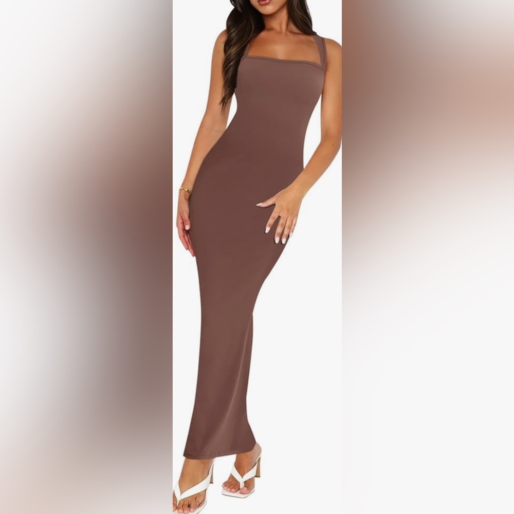 Bloggerlove Womens Long Bodycon Maxi Dress Square Neck Sleeveless Cocktail Dress